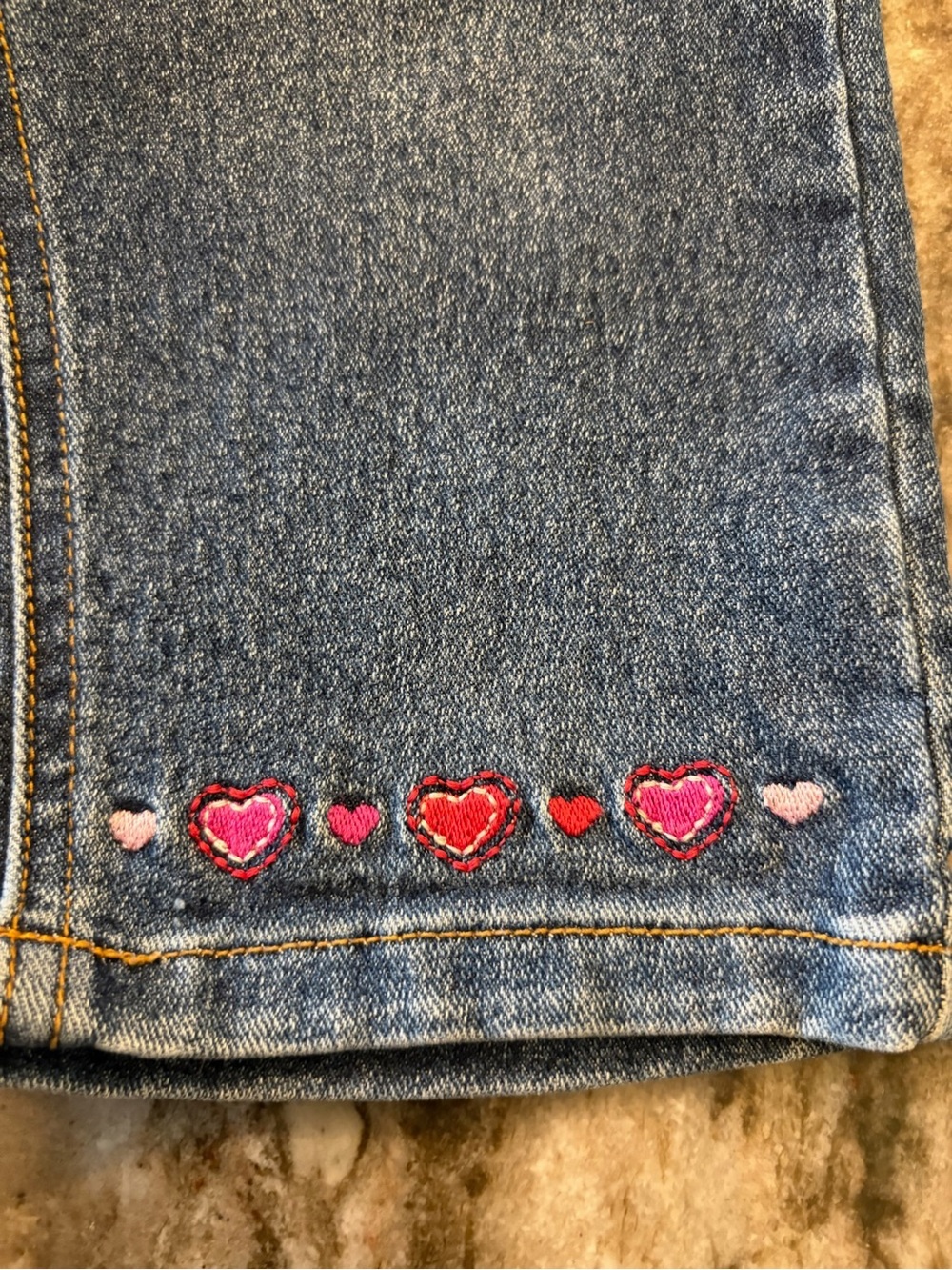 Y2K Kids Denim Pants with Pink & Red Heart Embroidery - Picture 3 of 10